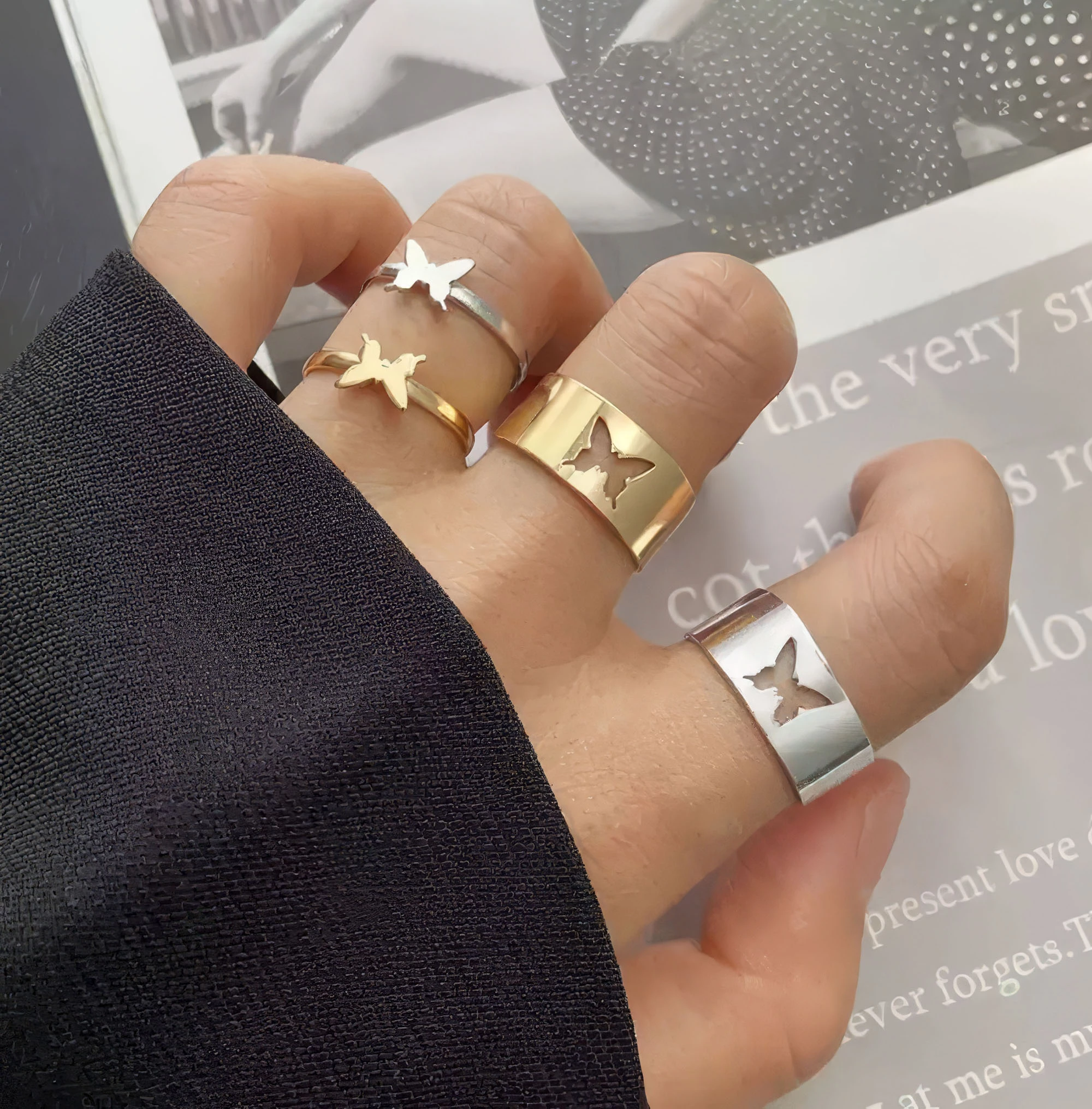 Ensemble de Bagues - Papillon Doré & Argenté – Image 3