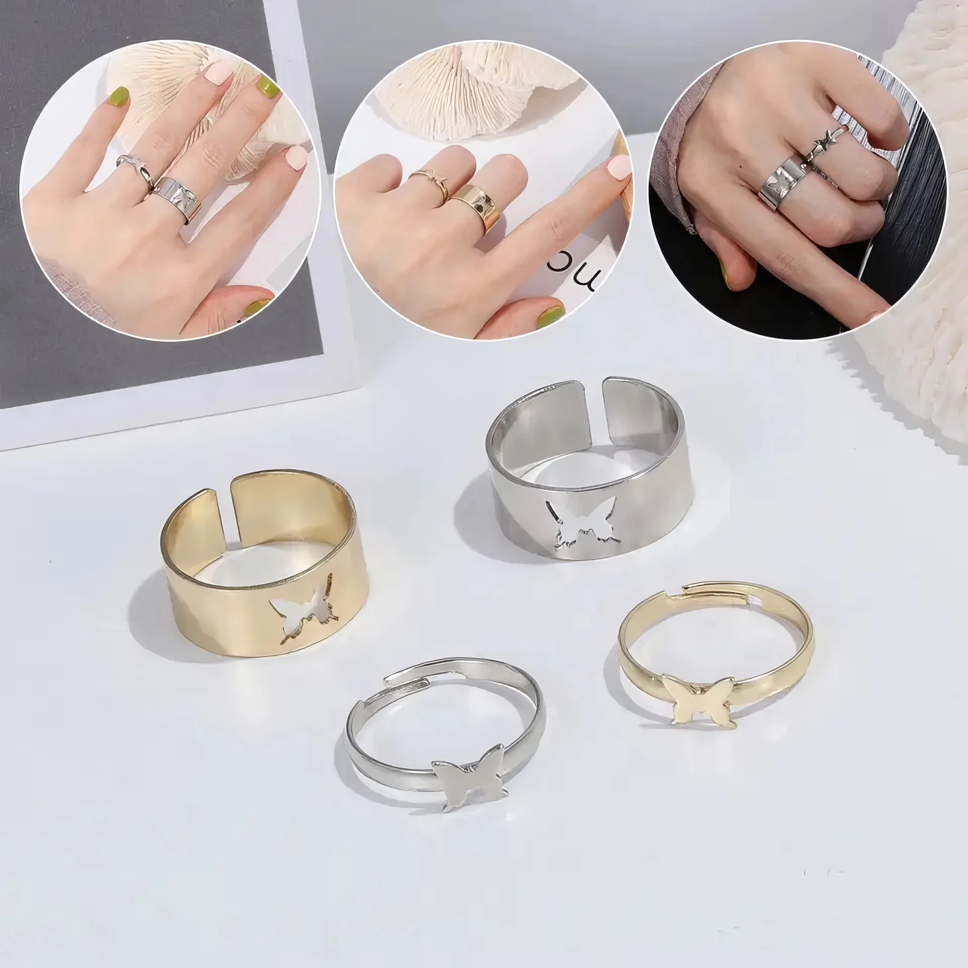 Ensemble de Bagues - Papillon Doré & Argenté – Image 2