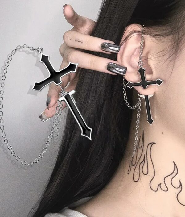 Boucle d'Oreille Croix avec Chaîne