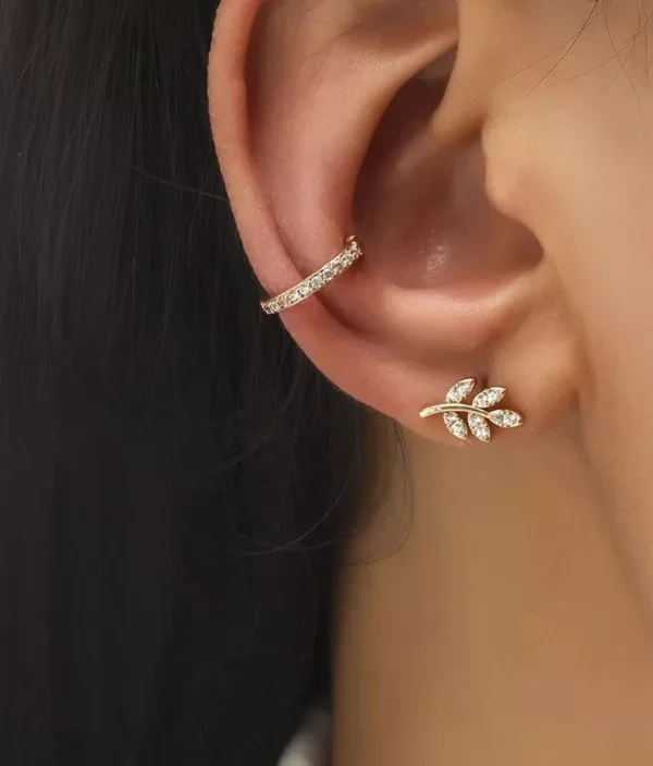Boucles d'Oreilles Feuille et Strass
