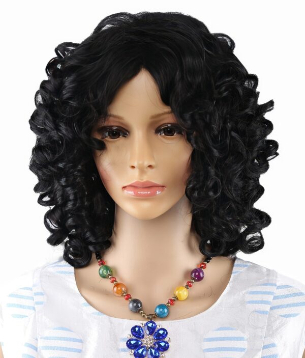 Perruque Bouclée Mi-Longue - Noir Classique