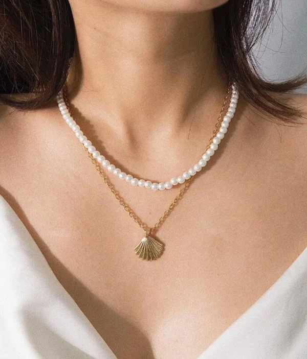 Collier Double Rang - Perles et Coquillage