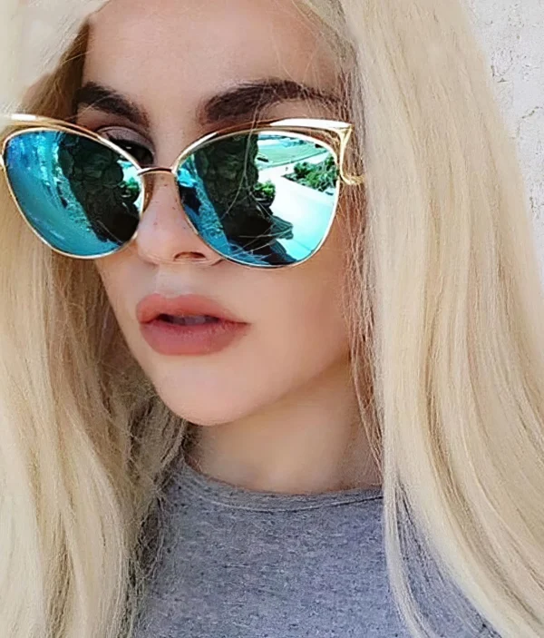 Lunettes de Soleil Femme - Style Félin avec Verres Miroir