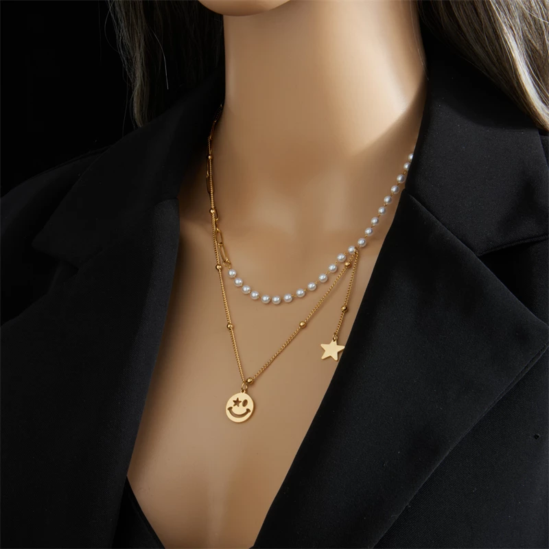 Collier Double Rang - Perles & Smiley Doré 🌟 – Image 2
