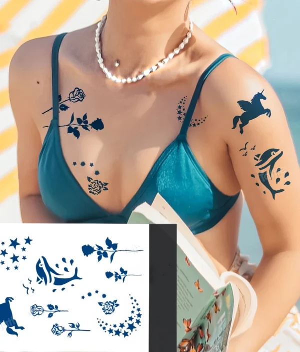 Tatouages Temporaires - Dauphin, Licorne & Étoiles Féeriques