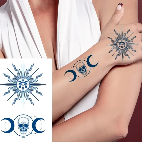 Tatouages Temporaires - Soleil Mystique & Lune Crâne