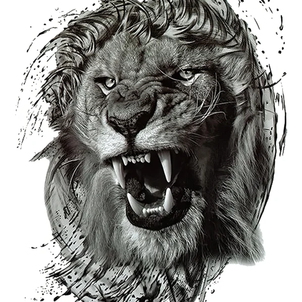Tatouage Temporaire - Tête de Lion Rugissant