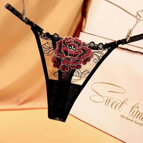 String Femme Résille Brodée Fleur 🌹