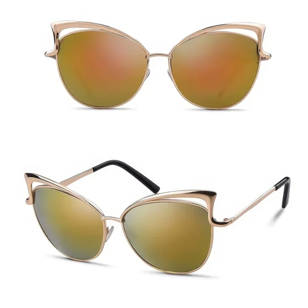 Lunettes de Soleil Femme - Style Félin avec Verres Miroir