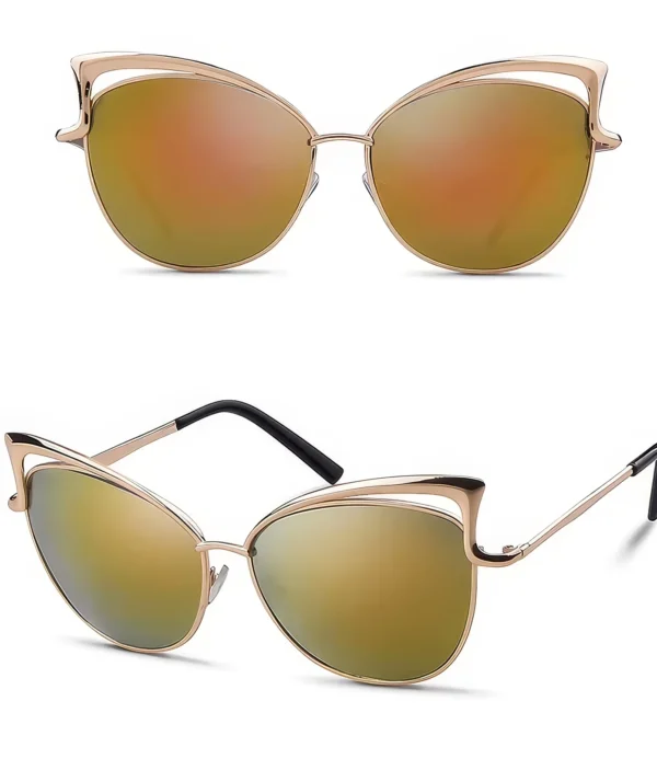 Lunettes de Soleil Femme - Style Félin avec Verres Miroir