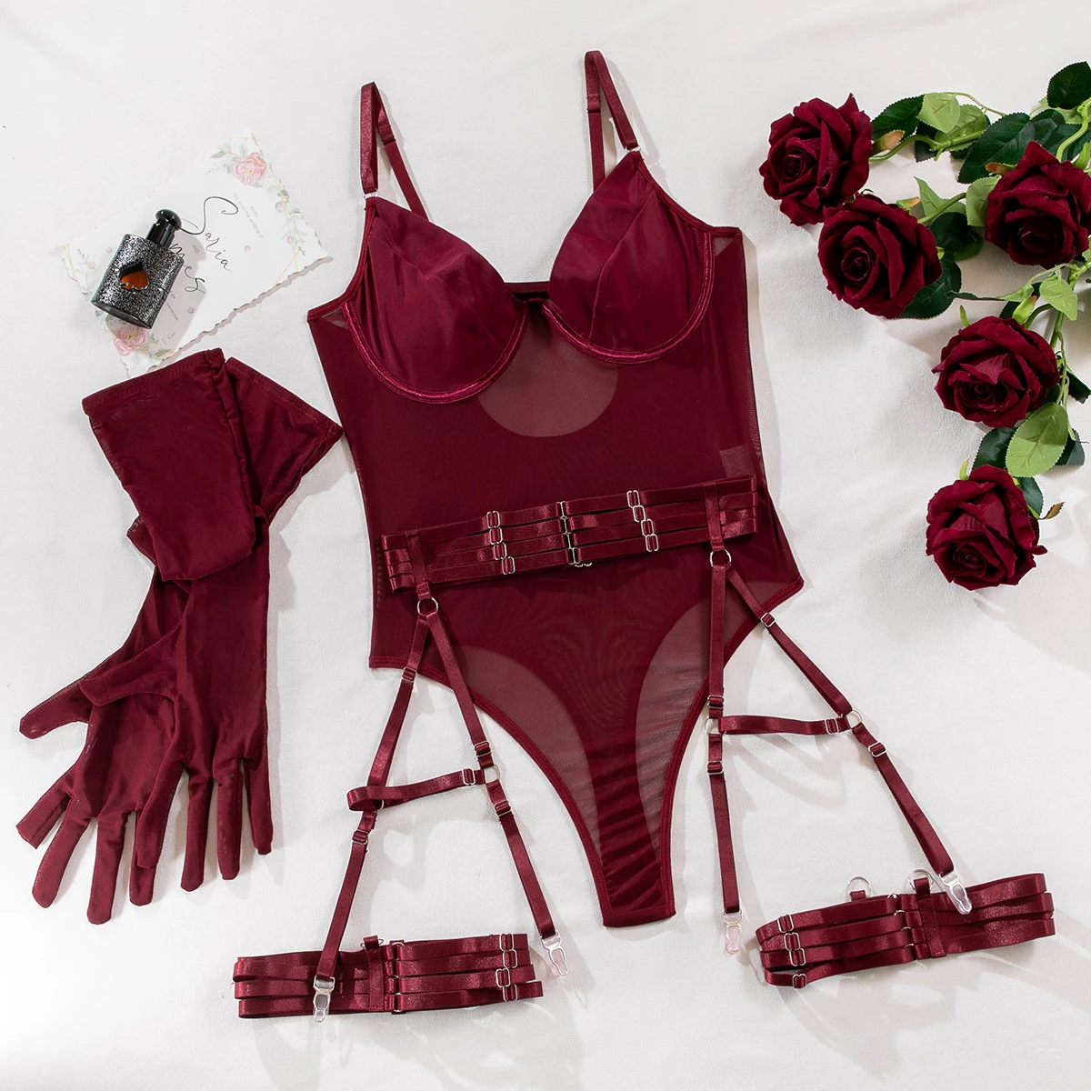 Body Premium en Tulle avec Jarretelles & Gants ❤️ – Image 6