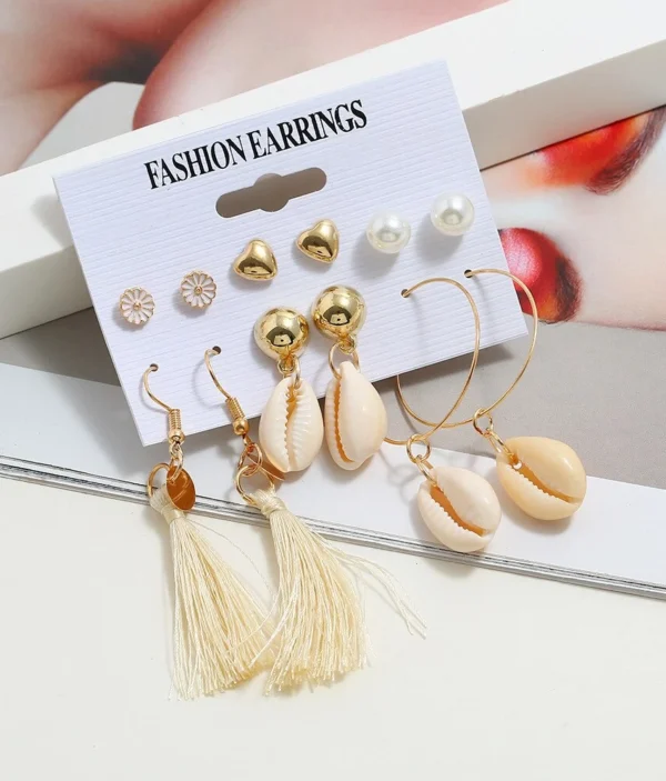 Set de Boucles d’Oreilles - Coquillages, Perles et Pompons