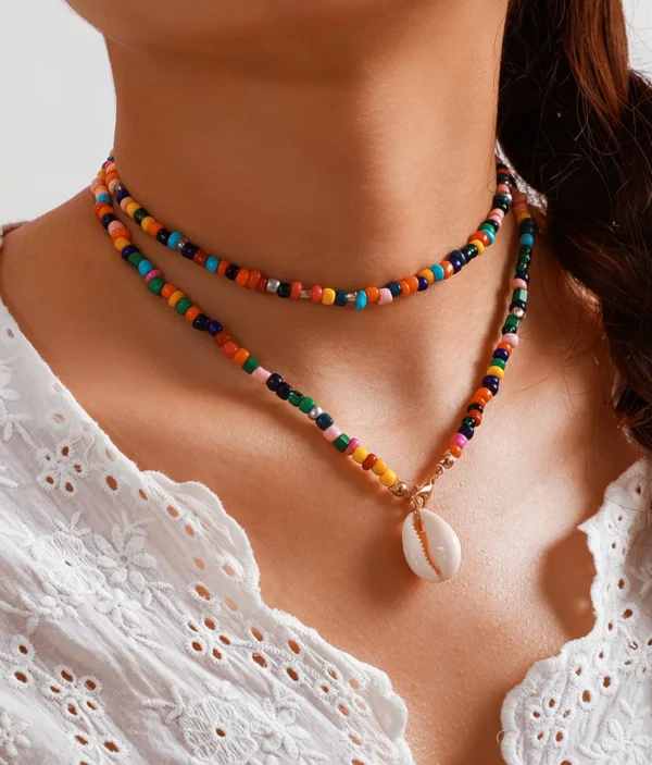 Collier Double Rang Perles Colorées 🐚