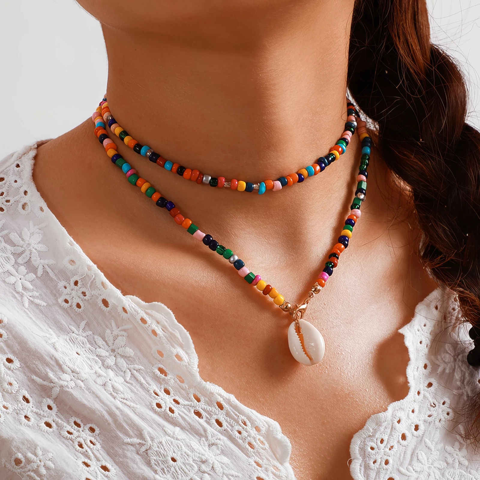 Collier Double Rang Perles Colorées 🐚